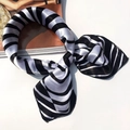 Fashionable black and white striped silk square scarf with a smooth glossy finish - 5014 B/W Minimalist Stripe
