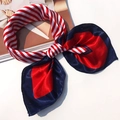 Elegant French style silk square scarf with red and white nautical stripes and navy accents - 5004 Red White Blue Stripe