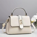 Elegante borsa a mano crema con trama intrecciata e chiusura in oro per donna - 24x10x16cm / Bianco Sporco