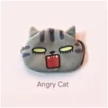 Gray striped cat plush coin purse with funny expression and zipper closure for storage - Angry Grey Tabby Cat