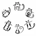 Piattini giapponesi in ceramica con gatti in sei diversi disegni fatti a mano in bianco e nero - Set da 6
