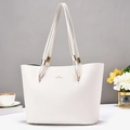 Elegant white tote bag with long shoulder straps and gold hardware for daily fashion use - White