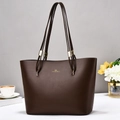 Large dark brown soft leather tote bag with gold logo and multi-strap design - Coffee