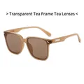 Chic oversized square sunglasses featuring translucent tea frames and brown lenses - Transparent Tea Frame Tea Lens
