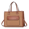 Detail showing high-quality canvas and leather stitching with front magnetic pocket - Khaki/Earth Yellow