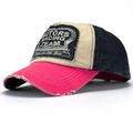 Vintage baseball cap with motors racing patch and color-blocking design - Adjustable / Rose Red Brim + Navy Blue