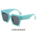 Square frame sunglasses in translucent Tiffany blue with dark grey lenses and gold accents - Blue Frame Gray Lens