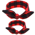 Red and black plaid mother and daughter headband set with cute rabbit ear bow design - Red and Black Plaid