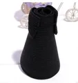 Foldable black woven straw sun visor hat with a bow detail for convenient storage - Black