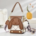 Sac à bandoulière lapin de dessin animé beige et marron avec sangle et breloque en peluche - Jaune Terre