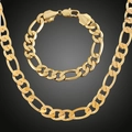 Poliertes 18K vergoldetes Figaro-Ketten-Halsketten- und Armband-Schmuckset für Damen - 12mm Breite Halskette (60cm) Und Armband (21cm)