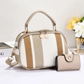 Elegantes gestreiftes Handtaschen-Set mit kleiner Geldbörse und beigen Henkeln - Weiß Beige Kaffee Vertikal Gestreifter Beiger Griff (Stil 4)