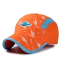 Kids orange quick-dry baseball cap with blue mesh panels and airplane embroidery - Adjustable (51-54cm) / Orange