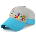 Cappellino trucker bimbo grigio con robot spaziali e rete azzurra traspirante - Tesa Blu Cielo con Grigio