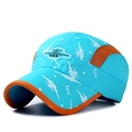 Kids quick-dry baseball cap in sky blue and orange with helicopter prints and mesh sides - Adjustable (51-54cm) / Lake Blue