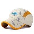 Kids quick-dry baseball cap in beige with breathable yellow mesh and airplane patch - Adjustable (51-54cm) / Beige