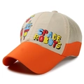 Cappellino da baseball traspirante per bambini arancione e kaki con robot - Tesa Arancione con Beige
