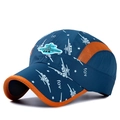 Kids quick-dry baseball cap in dark blue featuring airplane embroidery and orange mesh - Adjustable (51-54cm) / Dark Blue