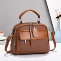 Elegante borsa a mano in tela e pelle marrone con grande capacità e tracolla rimovibile - Giallo Terra