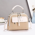 Chic beige straw texture handbag with cream leather trim and a silver metal zip closure - One Size / Off White