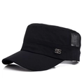 Black flat top military cap with breathable mesh and metallic 95 emblem detail - Adjustable / Black