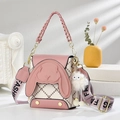 Bolso bandolera rosa y beige con orejas de conejo, patrón de diamantes y correa ancha - Rosa