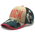 Cappellino da baseball con fronte in paglia, rete mimetica e ricamo ROCK rosso - Arancione e Cachi