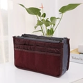Dual-zipper nylon organizer bag in burgundy and grey with multiple mesh pockets - Burgundy