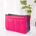 Fuchsia and grey rectangular handbag organizer insert with dual zippers and mesh pockets - Rose Red