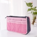 Pink and charcoal gray dual zipper organizer insert with functional mesh pockets - Pink
