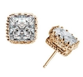 Square-cut zircon stud earrings with crown hollow design in elegant rose gold finish - 6mm / Gold / White Zirconia