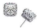 Elegant silver square crown stud earrings with sparkling cubic zirconia crystals for women - 8mm / Silver / White Zirconia