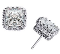Princess cut square zircon stud earrings with crown hollow design in silver plating - 6mm / Silver / White Zirconia