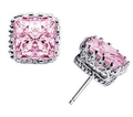 Square pink crystal crown earrings with silver hollow design for women - 6mm / Silver / Pink
