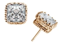 Square-cut zircon stud earrings in rose gold crown hollow setting on white background - 7mm / Gold / White Zirconia