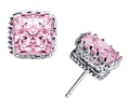Orecchini a perno con zircone rosa taglio princess e design a corona in argento - 7mm / Argento / Rosa