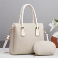 Eleganteres beiges Handtaschen-Set mit gewebter Textur und passender kleiner Tasche - Weiß