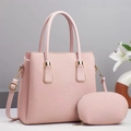 Elegant 2-piece pink tote bag set with matching pouch and gold metal hardware detailing - Pink