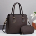 Elegant dark brown textured tote bag set with matching oval coin purse and gold hardware - Coffee