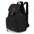 Zaino vintage in tela nera da donna con finiture in pelle e tasche multiple con zip - Nero