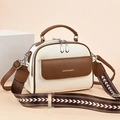 Bolso de mano chic crema y marrón con correa ancha con diseño de flechas - Blanco