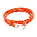 Orange nautical PU leather multi-layer wrap bracelet with a silver anchor pendant charm - Orange Red
