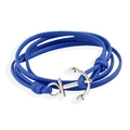 Retro multi-layer blue PU leather anchor bracelet with silver alloy charm wrap - Blue