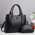 Black pleated tote bag with small purse and gold ring accents, stylish handbag with lily - Black