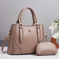 Elegant mauve two-piece handbag set with tote bag and pouch on a minimalist background - Medium / Brown