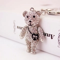 Sparkling silver teddy bear keychain with clear rhinestones and black heart bow - Black Heart Bag Style / Black