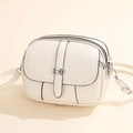 Elegant cream white multi-layer crossbody bag with three zippers and silver metal buckle - Beige