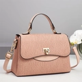 Elegant beige pleated handbag with gold twist lock and crossbody strap for women - Pink