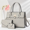 Three-piece set of light grey pleated handbags with golden hardware for women - Gray