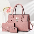 Three-piece mauve tote bag set with textured finish for women featuring shoulder straps - Pink